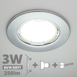 LED szpot szett: króm keret + 3 Wattos, természetes fehér GU10 LED lámpa + GU10 csatlakozó (kettesével rendelhető)